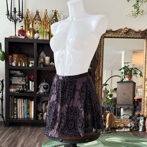 Purple Floral Velvet Burnout Skater Skirt - Unbranded